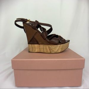 Miu Miu Brown Wedge Sandal Shoes -Size 39